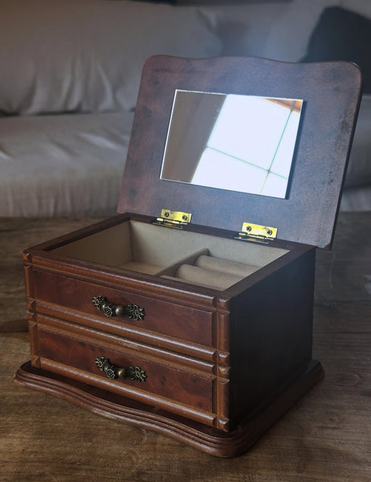 Mini commode à bijoux – bois verni & miroir intégré