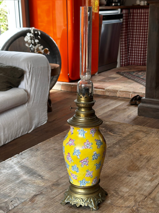 Lampe à huile vintage fleurie – verre Pyrex