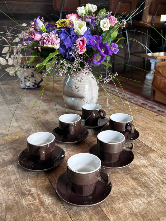 Lot de 6 tasses à café vintage – marron chocolat 🤎