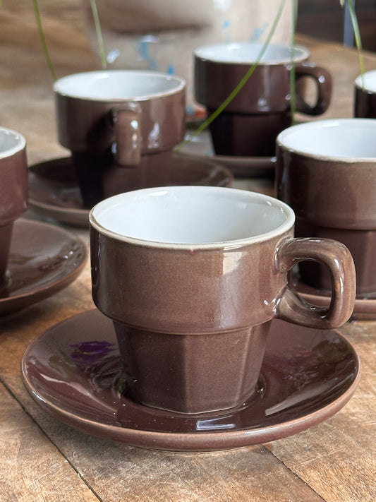 Lot de 6 tasses à café vintage – marron chocolat 🤎