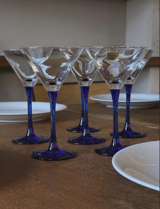 LOT DE 6 VERRES LUMINARC — PIEDS BLEU COBALT 💙