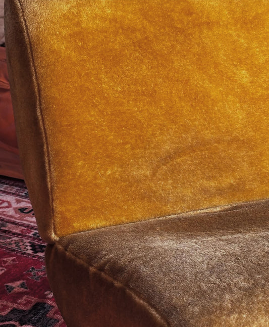 Fauteuil vintage velours moutarde