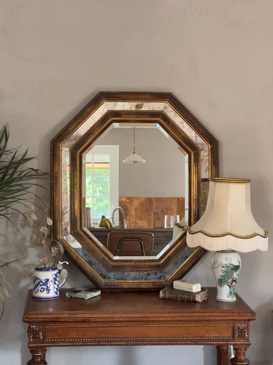 Miroir vintage octogonal doré – Belgique deknudt, années 50