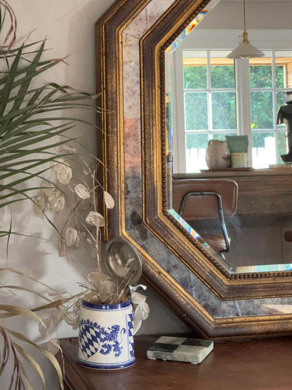 Miroir vintage octogonal doré – Belgique deknudt, années 50