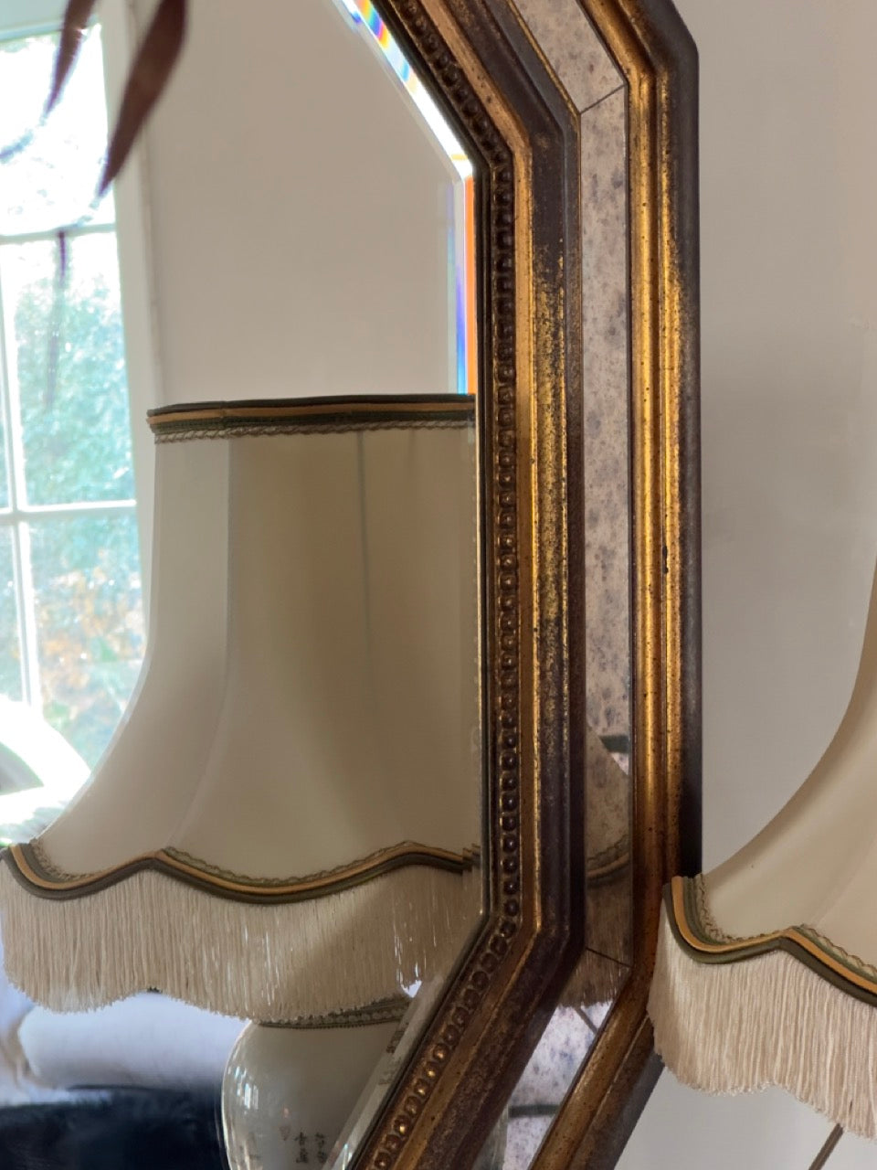 Miroir vintage octogonal doré – Belgique deknudt, années 50