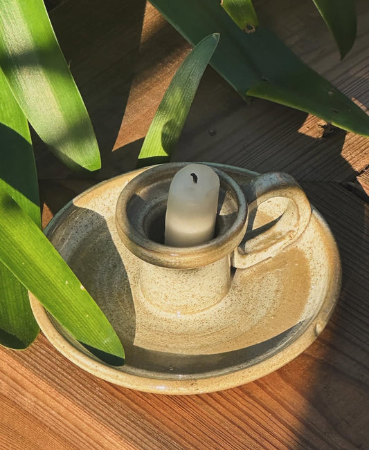 Petit bougeoir artisanal en grès au style poterie française 70/80’s