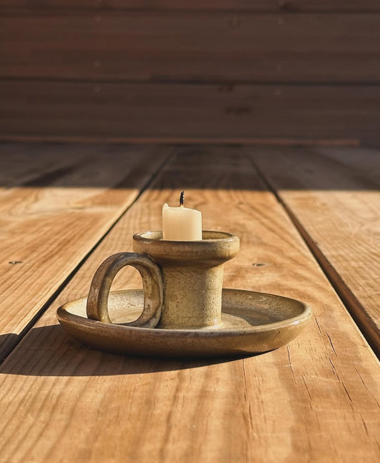 Petit bougeoir artisanal en grès au style poterie française 70/80’s